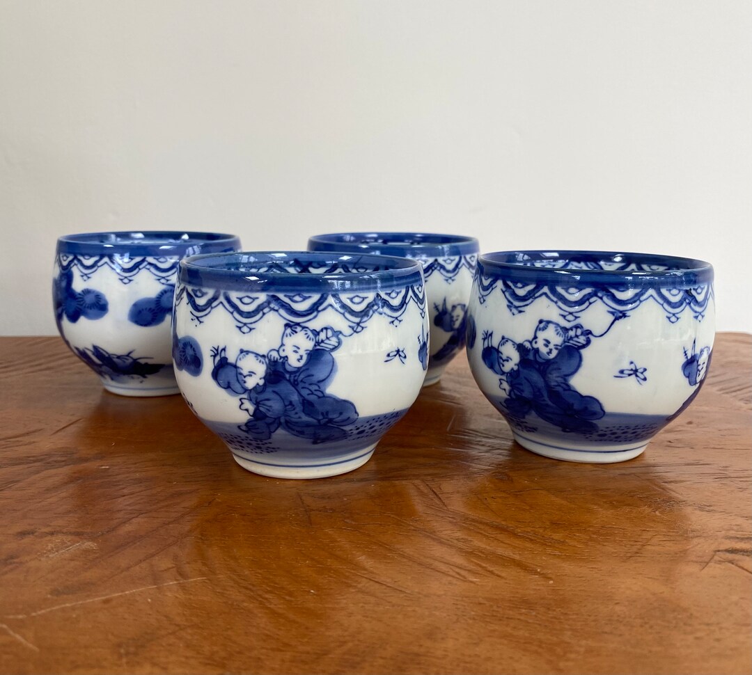 Vintage Chinese Porcelain Blue and White Teacups Oriental Tea Etsy