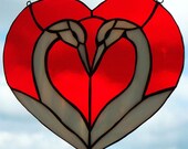 free shipping !!! heart suncatchers, heart with swans, perfect wedding gift