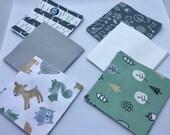 48 - 5 Woodland Forest Friends Magic Moon Flannel Charm Pack, Woodland Forest Animals Quilt Squares, Woodland Charm Pack, Deer, Owl, Bear