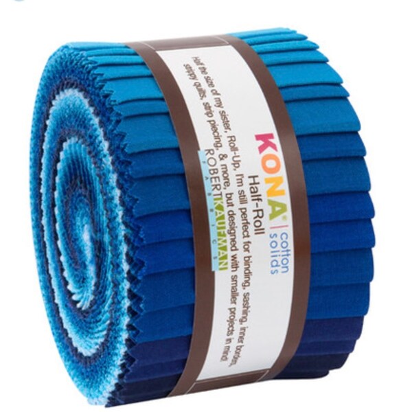 KONA Cotton Solids Fabric Rolls - Waterfall Blues, KONA 24 Piece Waterfall Blues Jelly Roll, KONA 2.5” Blues Cotton Fabric Strips, Kona