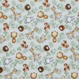 Woodland Tykes Animals Toss Cotton Flannel Fabric OR Woodland Tykes Toss PRECUT Woodland Animals Allover, Fox, Raccoon, Dear, Hedgehog