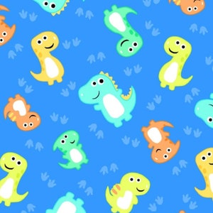 Baby Dinosaurs on Blue Flannel Pre-cut Squares, Charm Pack, Layer Cake, Quilt Kit, Rag Quilt Prefringed Squares, HSTs, Jelly Roll, Pre-Cuts