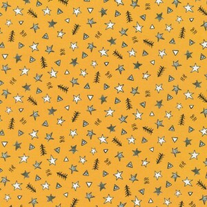 Tissu en coton Woodland Neighbourhood Pals, Robert Kaufman Neighbourhood Pals Woodland Sunshine Stars par Farida Zaman, tissu prédécoupé, chambre de bébé