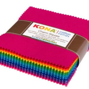 101 - 5” Pre-Cut Cotton Squares Charm Pack - KONA Cotton Solids Bright 101 Collection for Robert Kaufman Fabrics, Bright KONA Charm Squares