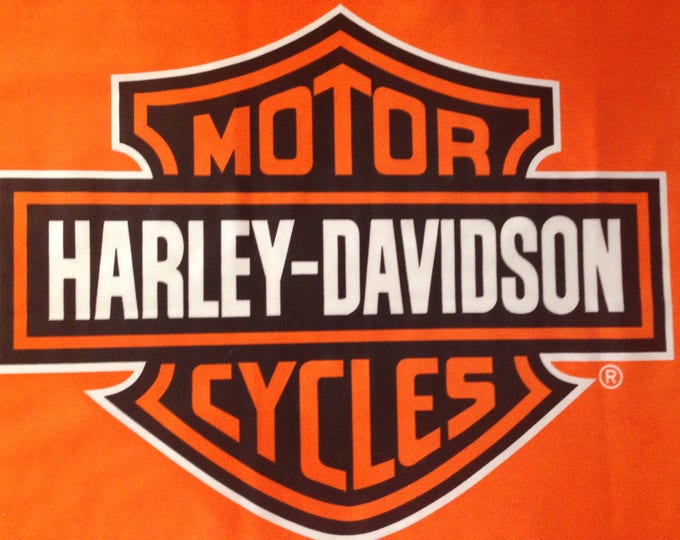 Cotton Blend Fabric FQ Harleydavidson Motor Cycles Shield Logo on Orange Fabric Fat Quarter
