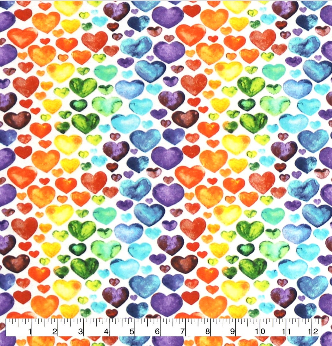 Rainbow Watercolor Hearts Super Snuggle Cotton Flannel Fabric