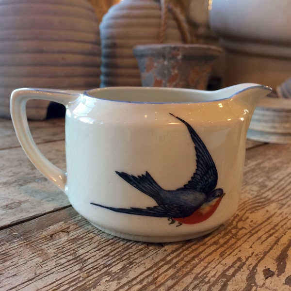 Bluebird Creamer, Buffalo China Five O'clock, Coffee Creamer, Vintage Birds, c. 1919