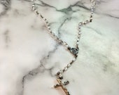 Rosary Beads. Opalescent. Glass Beaded Necklace. Classic Rosary. Cross Necklace. Mary Necklace.