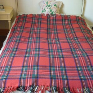 Vintage Tartan Wool Blanket / Travel Rug,Karobes Red Wool Tartan Blanket 56&quot; x 68&quot; plus fringing