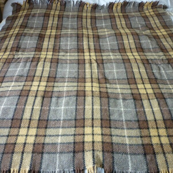 Antique Vintage Wool Blanket, Pure Wool Checked Blanket, Tweed Blanket, 1930's Checked Blanket / Throw Plaid Country House Tweed Bed Cover