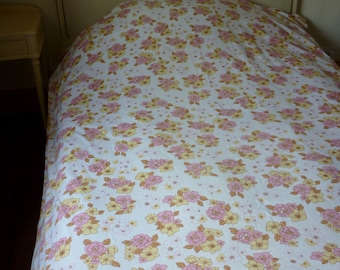 Vintage Retro Ditsy 1970er einzelnes Flachbettlaken, Unbenutztes Laken, Rosa Florales Flachbettlaken Neues Material