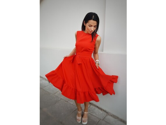 red midi evening dress