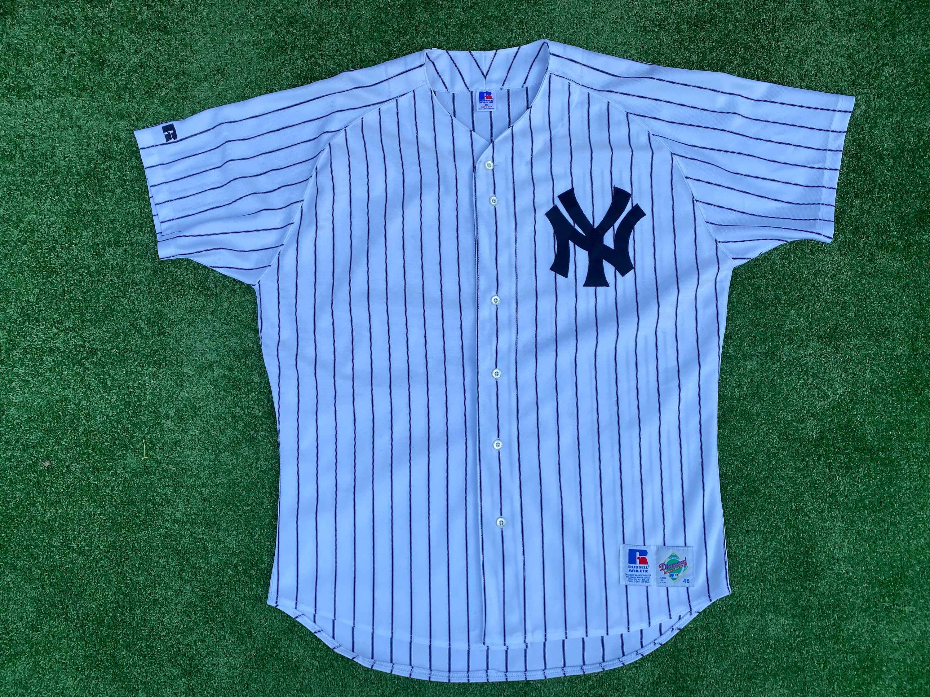 NEW YORK YANKEES 90s BASEBALL JERSEY SHIRT TOP STARTER SCRIPT VINTAGE MLB  MENS L