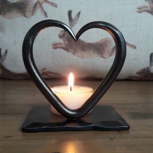 Ready to Ship ~ 11th Wedding Anniversary Steel Love Heart T Light~ Blacksmith Made~ Him Her~ Candles ~