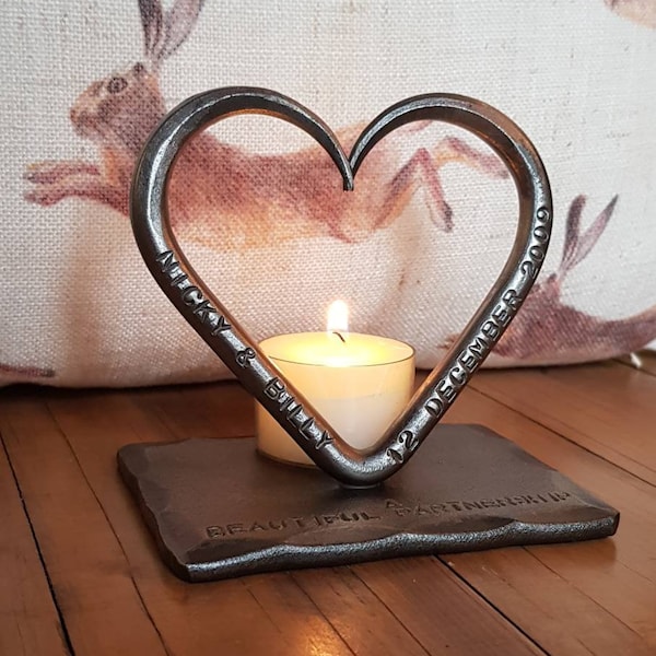 A Personalised Iron Love Heart T Light~ 6th Wedding Anniversary ~Birthday~ him her~ Candle ~ Love ~ Gift ~ Blacksmith made