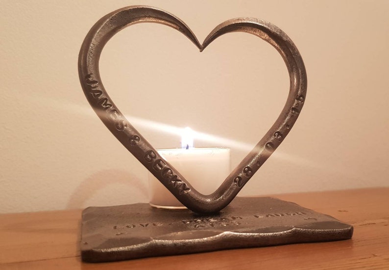 A Personalised Iron Love Heart T Light 6th Wedding Anniversary Birthday him her Candle Love Gift Blacksmith made image 7