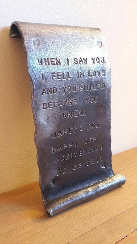 Iron Scroll~ 6th Anniversary Gift~ Partner~ Iron Wedding Vows ~ For H…