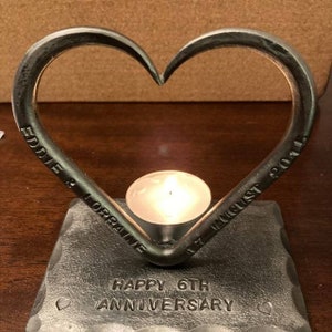 A Personalised Iron Love Heart T Light 6th Wedding Anniversary Birthday him her Candle Love Gift Blacksmith made image 5