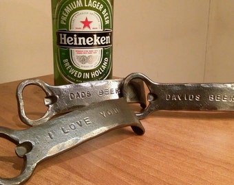 Personalised Steel Beer Bottle Opener~ 11th Wedding Anniversary ~ Men~ Birthday~Blacksmith Made ~Gift~ Dad Him~