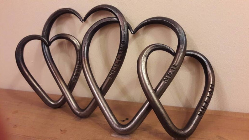 x4 Family of Hearts Steel Interlinked Love 11th Year AnniversarySteelfor him for her PersonalisedWife Living Room Art Gift image 3