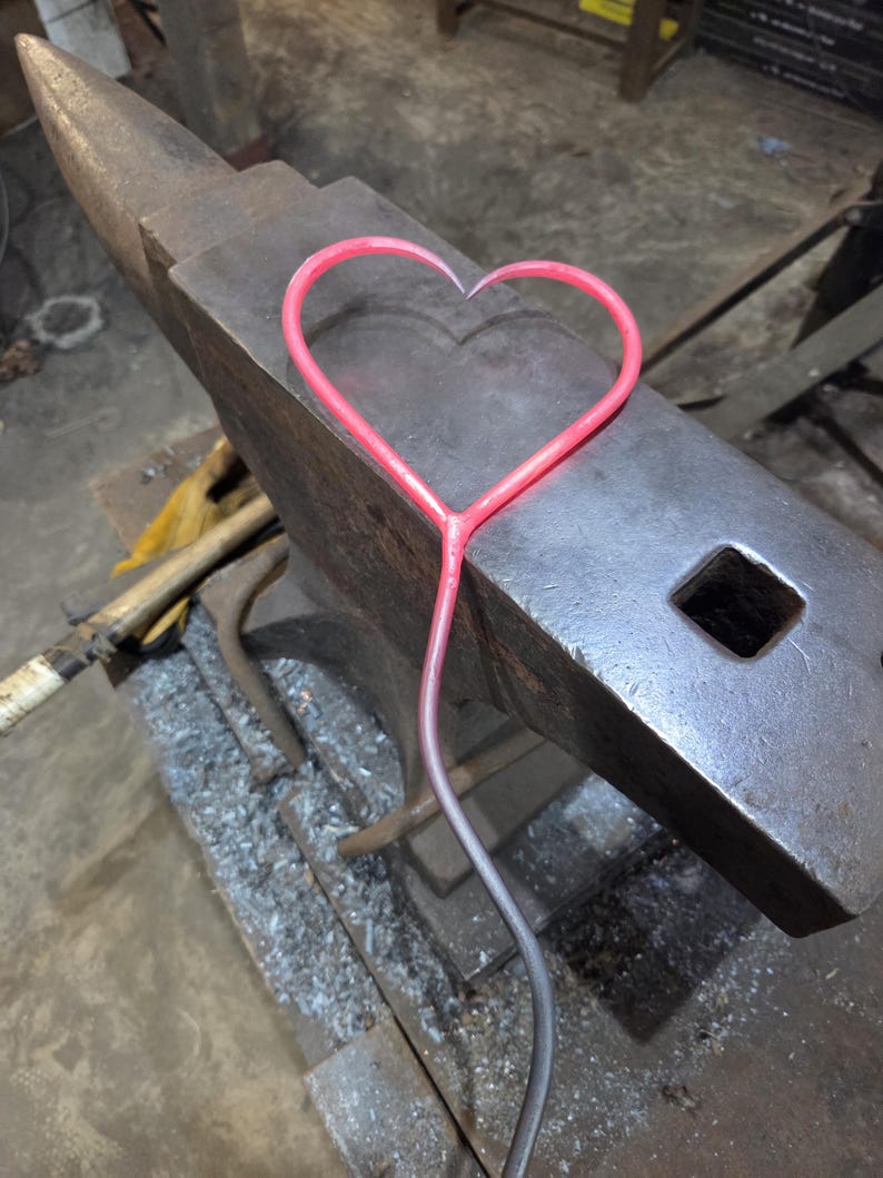 Hand Forged Wiggly Heart Garden Stake - Rustic Patina Plant Support Fun Garden Art Rusty Love Heart Decor image 6