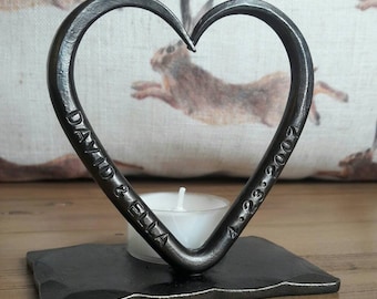 A Personalised Steel Love Heart T Light~ 11th Wedding Anniversary ~ Steel Wedding~ for him ~for her~ Candle ~ Anniversary Gift