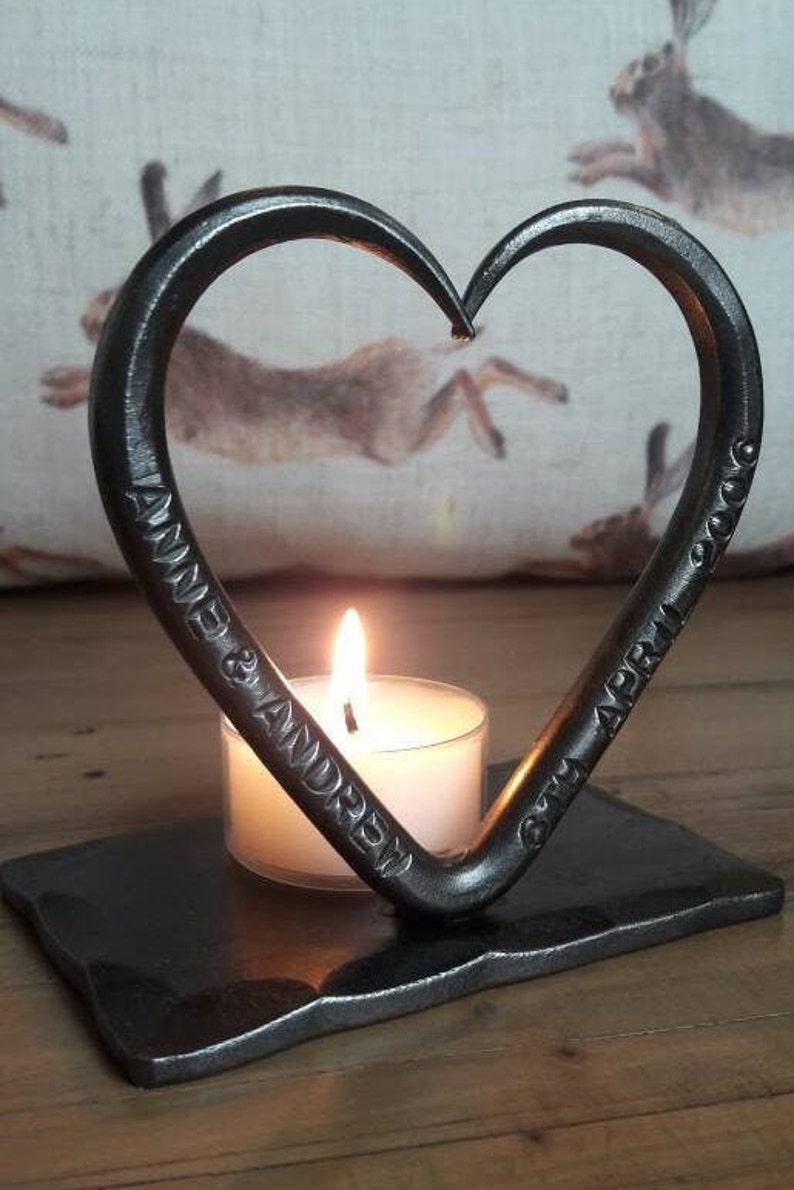 A Personalised Steel Love Heart T Light 11th Wedding Anniversary Steel Wedding for him for her Candle Valentines Gift image 4