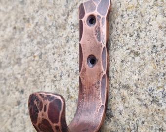 Premium Hand Forged Copper Hook~ Sandstone Patina~ Rustic ~ Door Hooks~ Kitchen Hook~ Blacksmith Made ~ Interior~ Brushed Copper