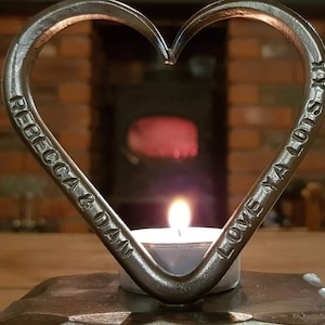 A Personalised Steel Love Heart T Light 11th Wedding Anniversary Steel Wedding for him for her Candle Valentines Gift image 7