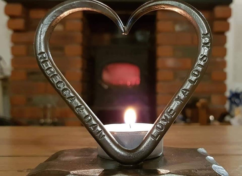 A Personalised Steel Love Heart T Light 11th Wedding Anniversary Steel Wedding for him for her Candle Valentines Gift image 7