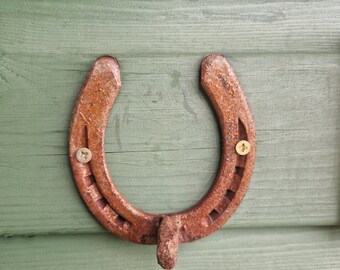 Rusty Horse Shoe Hook~ Rustic Garden Hook~ Weathered Metal~ Shed hook~ Bird Feeder Hook~