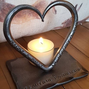 A Personalised Iron Love Heart T Light 6th Wedding Anniversary Birthday him her Candle Love Gift Blacksmith made image 6