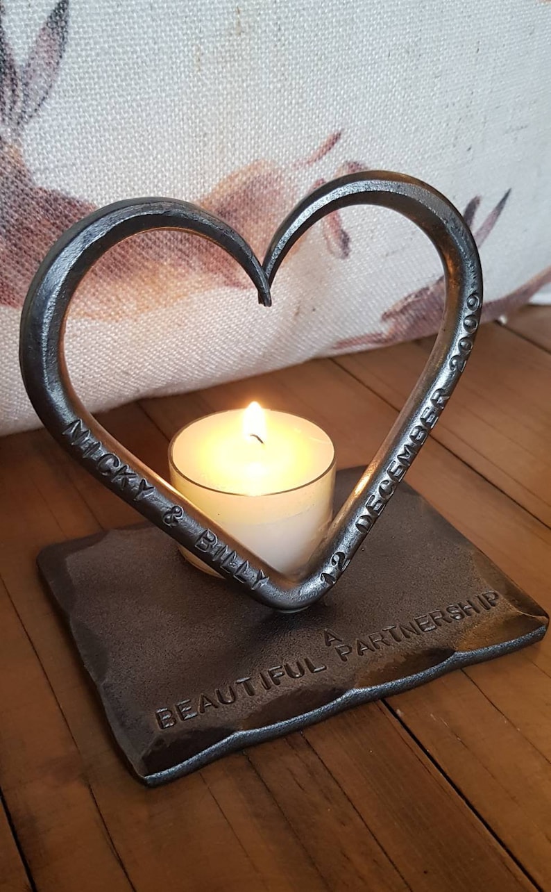 A Personalised Iron Love Heart T Light 6th Wedding Anniversary Birthday him her Candle Love Gift Blacksmith made image 6