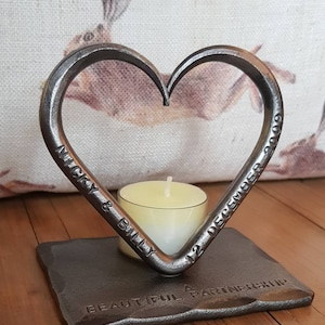 A Personalised Iron Love Heart T Light 6th Wedding Anniversary Birthday him her Candle Love Gift Blacksmith made image 8