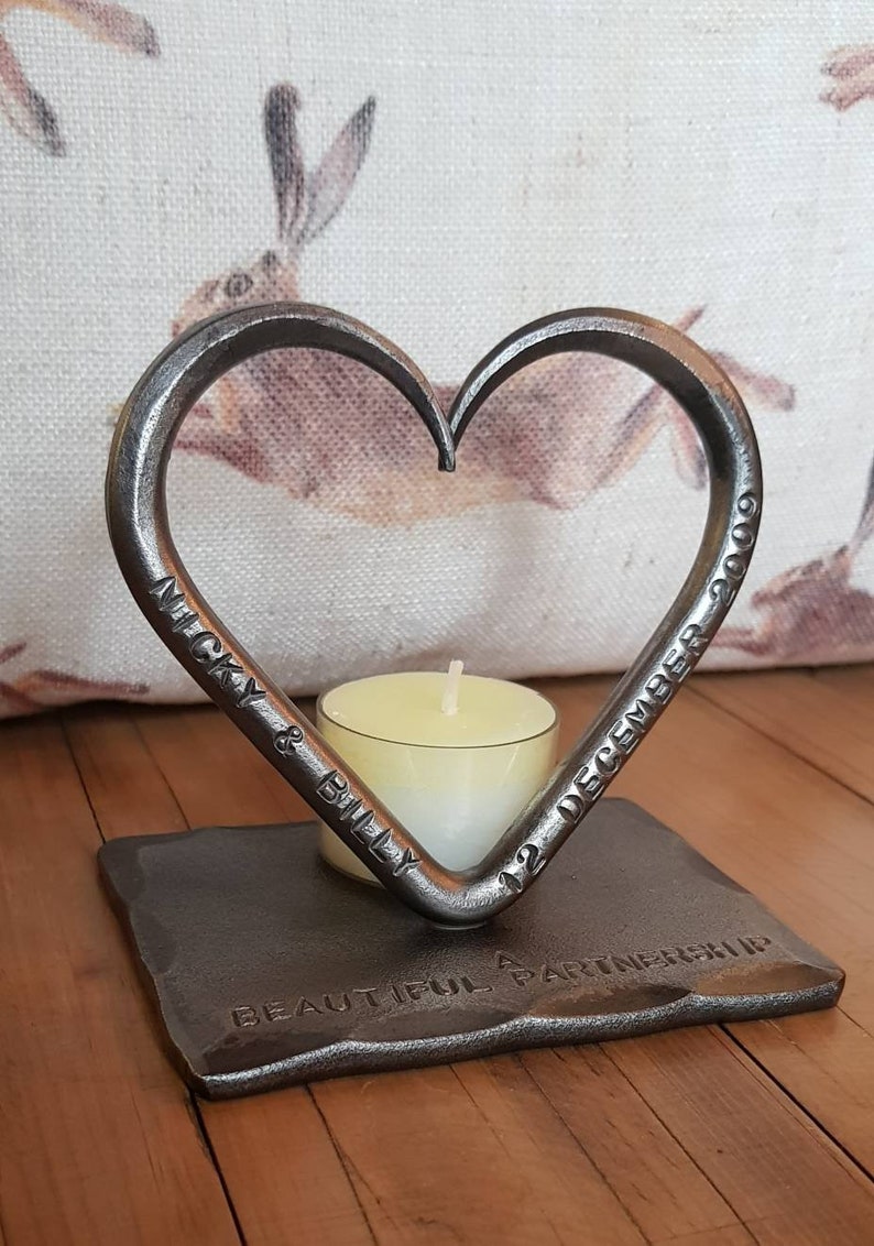 A Personalised Iron Love Heart T Light 6th Wedding Anniversary Birthday him her Candle Love Gift Blacksmith made image 8