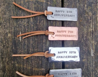 Real Metal Anniversary Gift Tags~ Iron 6th ~ Copper 7th~ Aluminium 10th~ Tin 10th~ Steel 11th Year Wedding Anniversary~ Handmade~ Card~ Gift