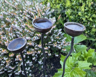 Small Wiggly Stem Bee Water Station Cups 40cm- Bee Drinkers Water Insect~ Rustic Patina Fun Garden Art Rusty Decor Plants Decor Rain Catcher