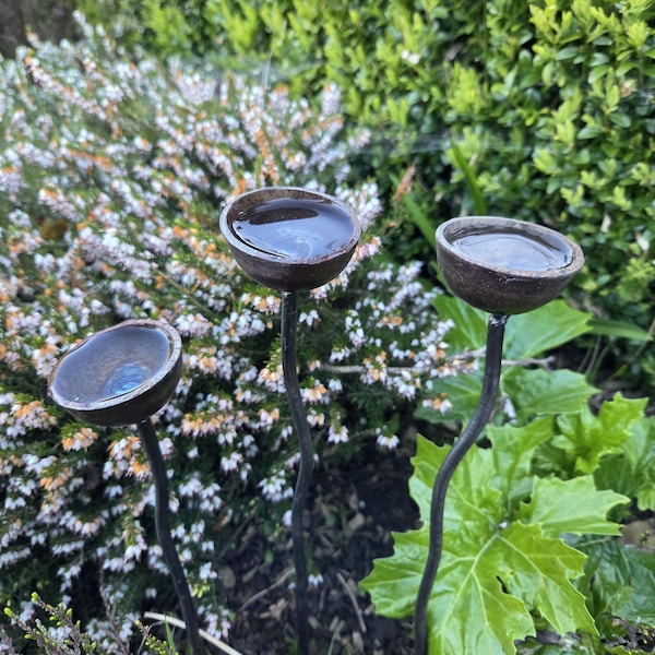 Small Wiggly Stem Bee Water Station Cups 40cm- Bee Drinkers Water Insect~ Rustic Patina Fun Garden Art Rusty Decor Plants Decor Rain Catcher
