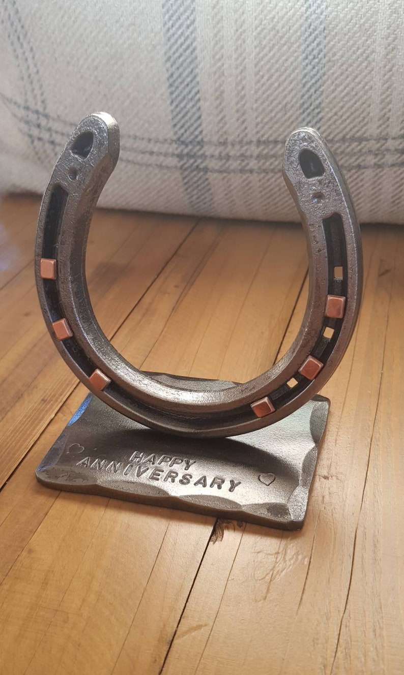 11th Anniversary Steel Horse Shoe on Personalised Base Copper Etsy UK