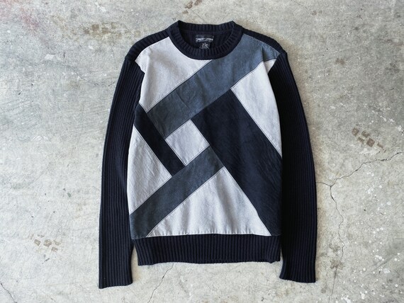 Vintage Patchwork Suede Sweater / Grey Suede Patch
