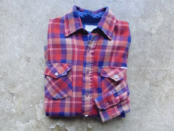 1970’s Rust Flannel Shirt / Plaid Flannel Button D