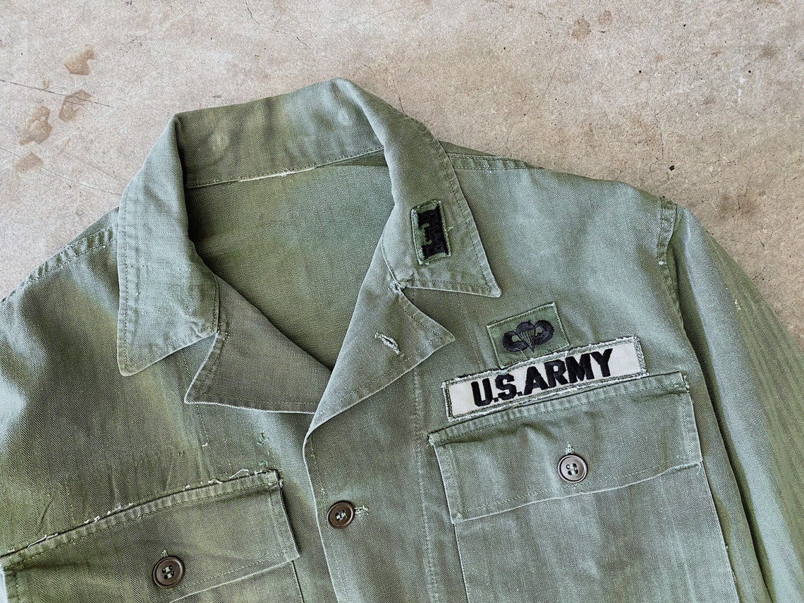 Vintage Herringbone Army Button Down / Military Issue Uniform | Etsy