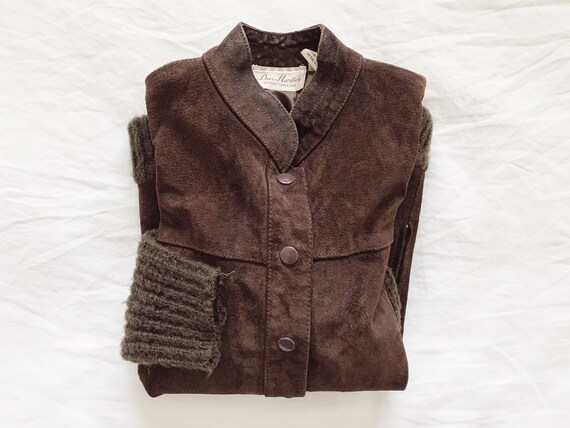 Vintage Brown Suede Bomber Jacket / Wool and Suede
