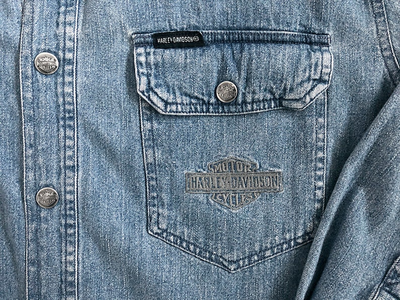 mens harley davidson denim shirt