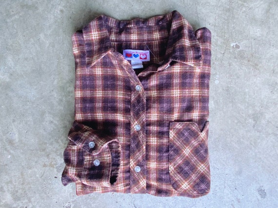 1980’s Brown Flannel Shirt / Plaid Flannel Button