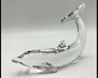Baccarat Dauphin Blue Dolphin Swimming Figurine Vintage Crystal