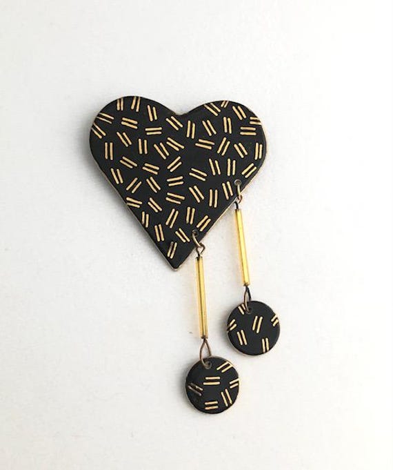 polymer clay heart brooch