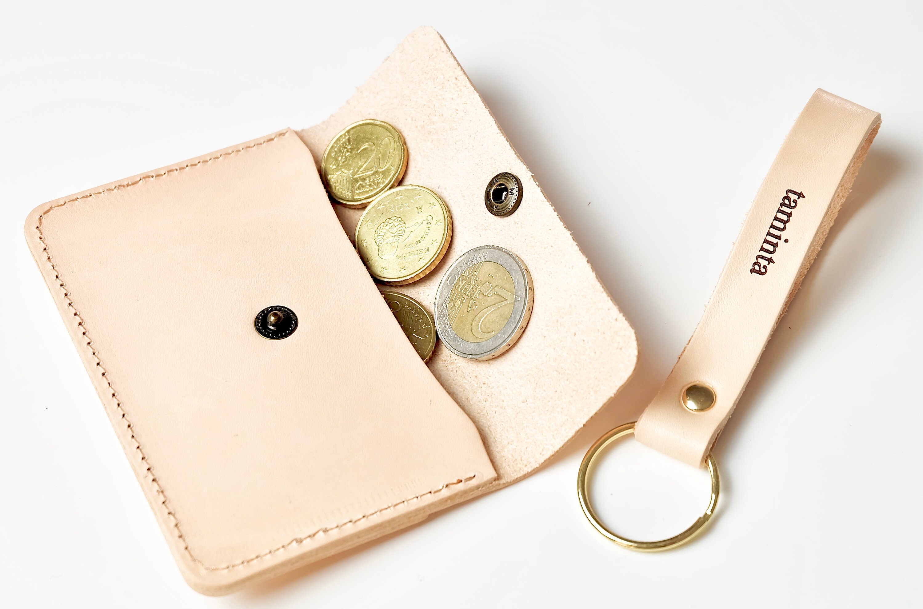Personalized keychain and wallet for card and coins leather Etsy