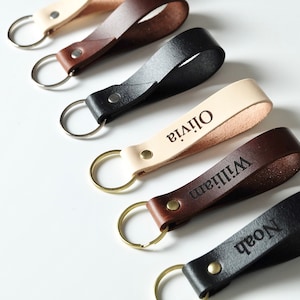 Keychain Leather Personalized, Keychain for Women, Keychain for Men, Keychain for Boyfriend, Leather Key Fob, Gift image 1