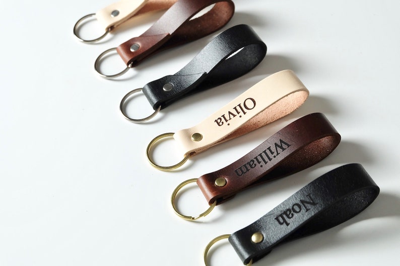 Keychain Leather Personalized, Keychain for Women, Keychain for Men, Keychain for Boyfriend, Leather Key Fob, Gift image 1